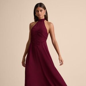 Lulus Cammie Burgundy Halter Neck Ruched Maxi Dress Red - Size S